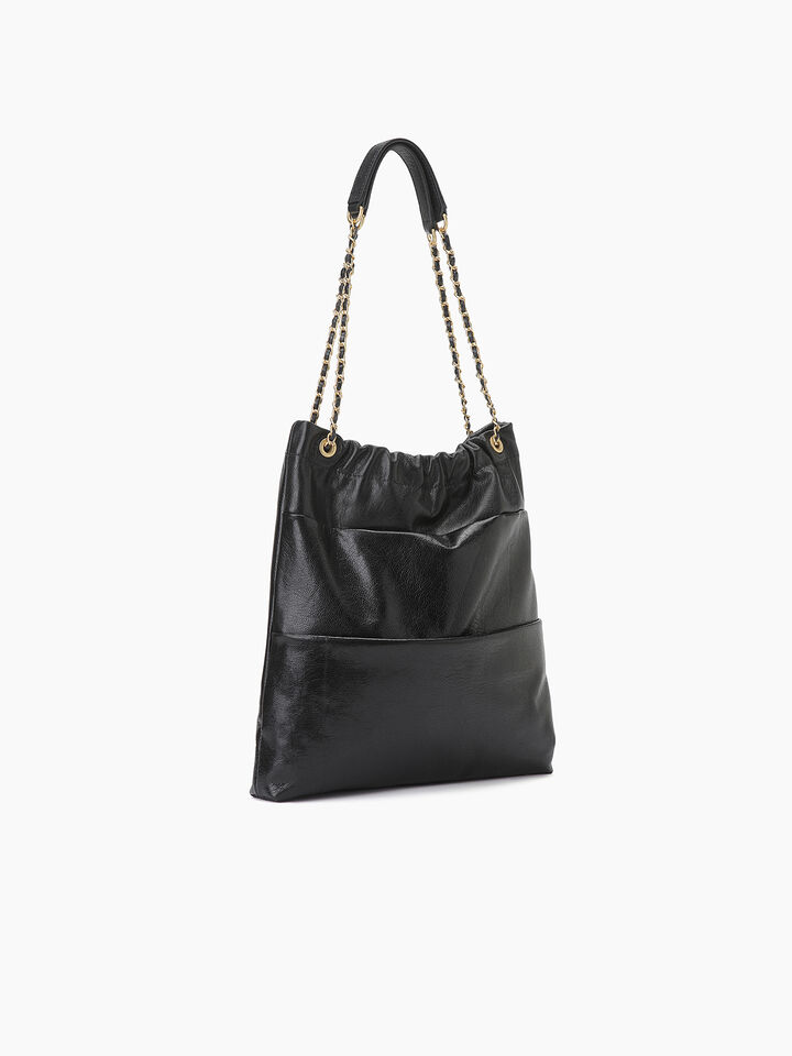 Black leather bag with gold chain - null - Black | Sisley K image number 2